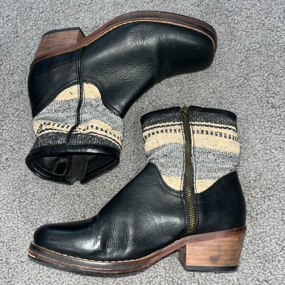 H by HUDSON HANDMADE BLACK LEATHER & NAVJO WOOL DESIGN UPPER ANKLE BOOTS EU 39 - Picture 3 of 15